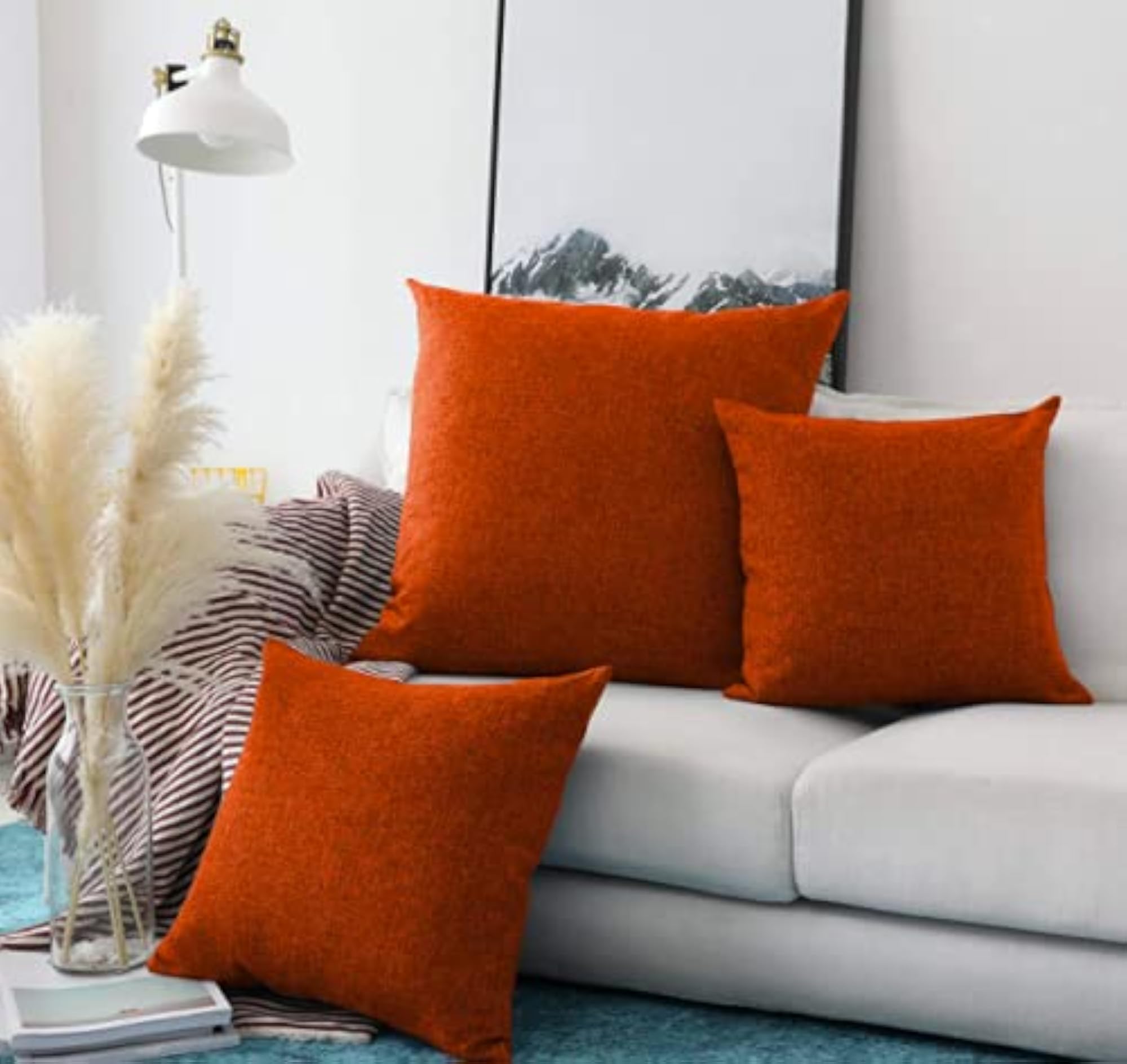 Jute Cushion Covers Set of 6, Orange 26 x 26